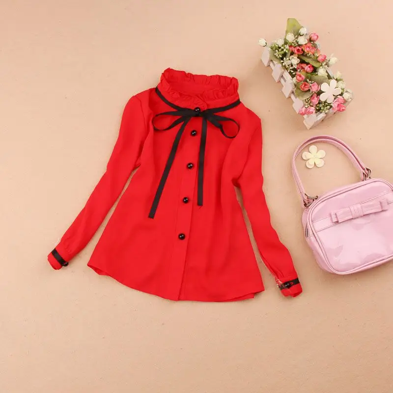 Демисезонная Детская рубашка с длинным рукавом школьная блузка для девочек топы