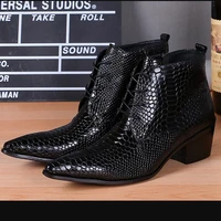 botas hombre black genuine leather high top military boots men dress work shoes pointed toe snakeskin cowboy boots plus size47