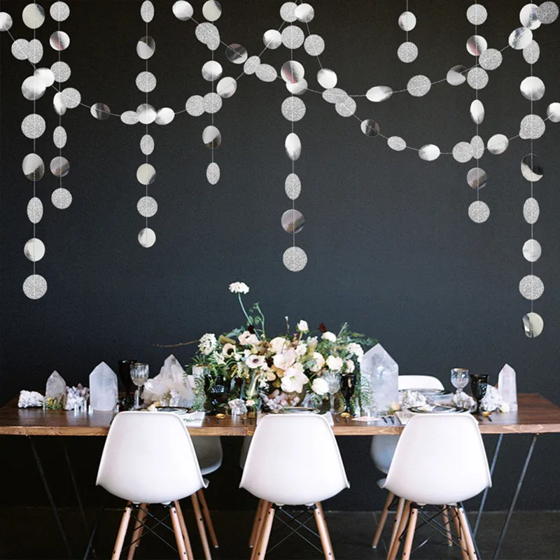 round silver 4M Twinkle Star Snowflake Paper Garlands Pendant Ornaments Christmas Decorations for Home New Year Noel Accessories Navidad - Цвет: round silver