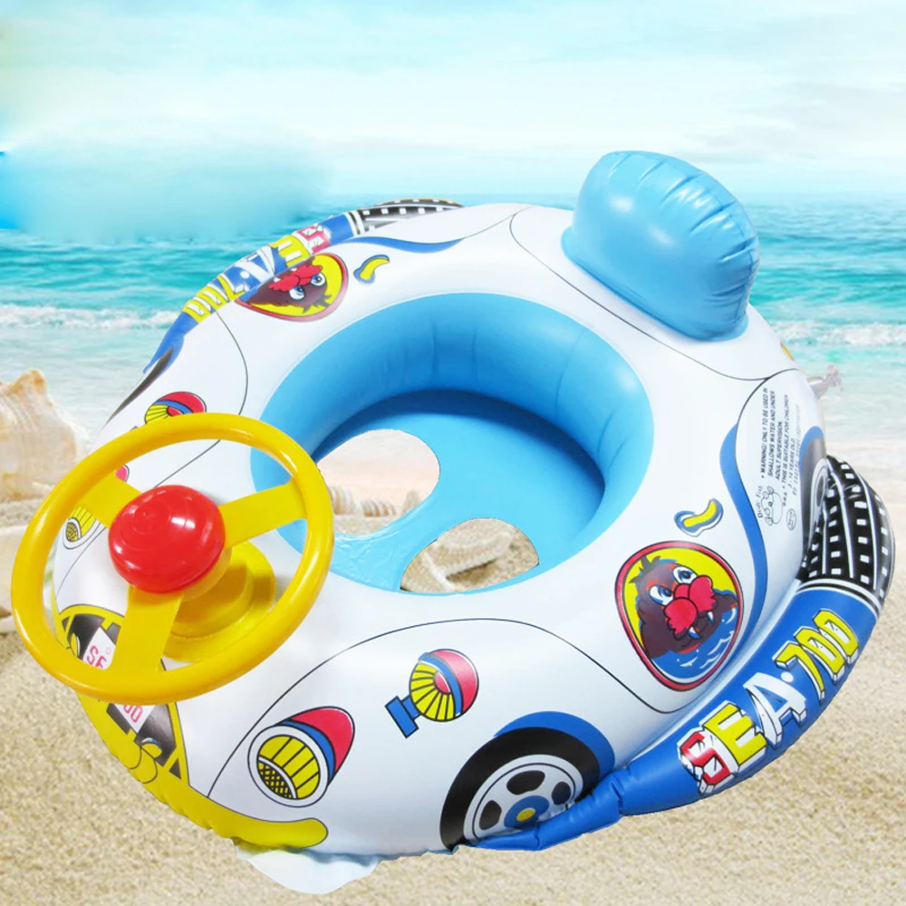 Summer Baby Inflatable Pool Ring lap Swim Seat Float Boat Baby Swim Pool Toys Car Shape Aid Trainer with Wheel Horn