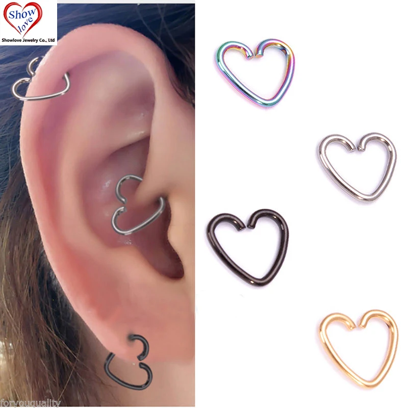 Showlove 4Pcs кольцо из хирургической стали в форме сердца пирсинг кольца спиральный