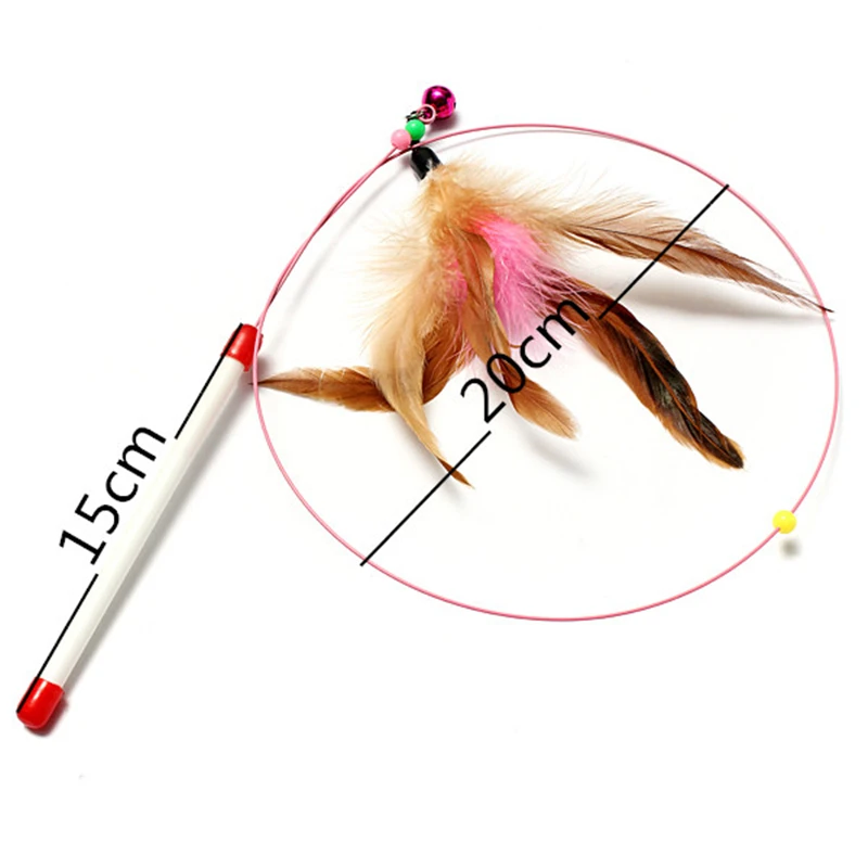 

New Arrival Random Colored Feathers Funny Cats Wire Rods Flying Bell Favorite Cats Toy Cute Design for Pet Products