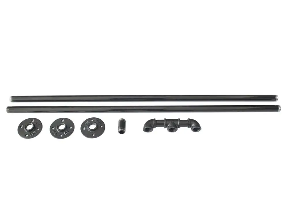 DIYHD 5FT-11FT Stair Black Pipe Handrail With 3 Wall Mount Support