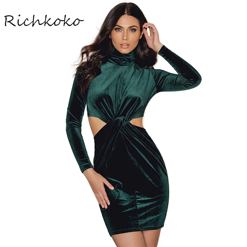 Richkoko пикантные с длинным рукавом вырезать платье Женский Винтаж черепаха