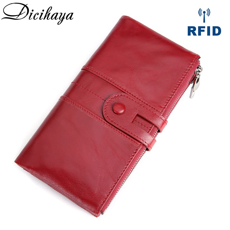 DICIHAYA, Женский кошелек из натуральной кожи, красный, Rfid, кошелек для монет, длинный, Walet Portomonee, портфель, сумка для денег, Женский держатель для карт