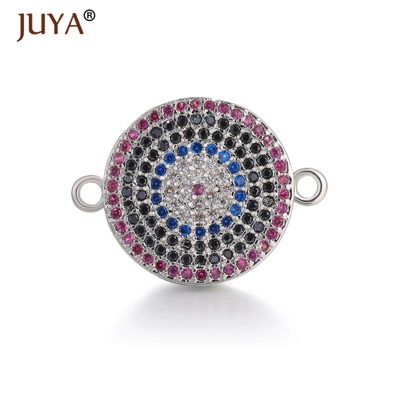 Jewelry Making Supplies Multi-color AAA Cubic Zirconia Rhinestone Round Evil Eye Charm Pendants Connectors For | Украшения и