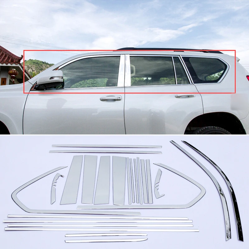 Подходит для Toyota Land Cruiser Prado FJ150 J150 2010- нержавеющая сталь автомобиля подоконник отделка центр столба крышка планки 24 шт