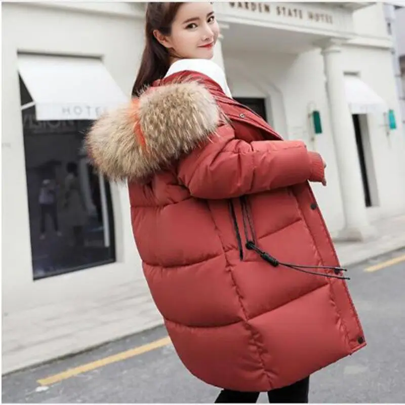 Новинка 2018 зимняя парка с большим меховым воротником Женское зимнее пальто