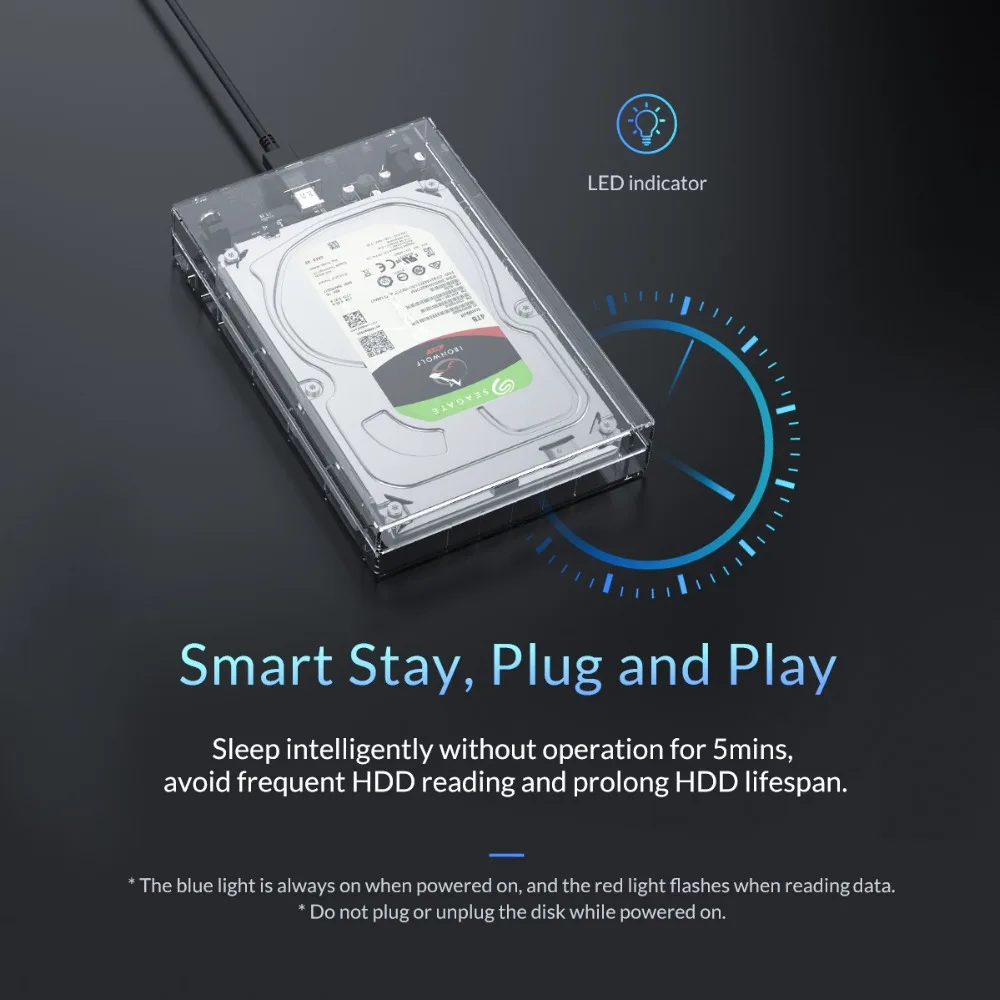 ORICO 3,5 дюймов type-C HDD корпус с держателем SATA3.0 жесткий диск прозрачный Чехол 12 ТБ большой объем HDD чехол для хранения