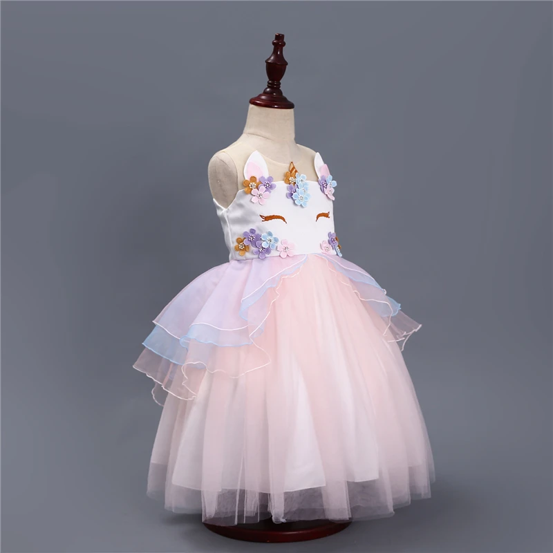 Summer Girl Unicorn Birthday Party Tutu Dress With Matching Headband Flowers Girls Pony Theme Halloween Costume | Детская одежда и