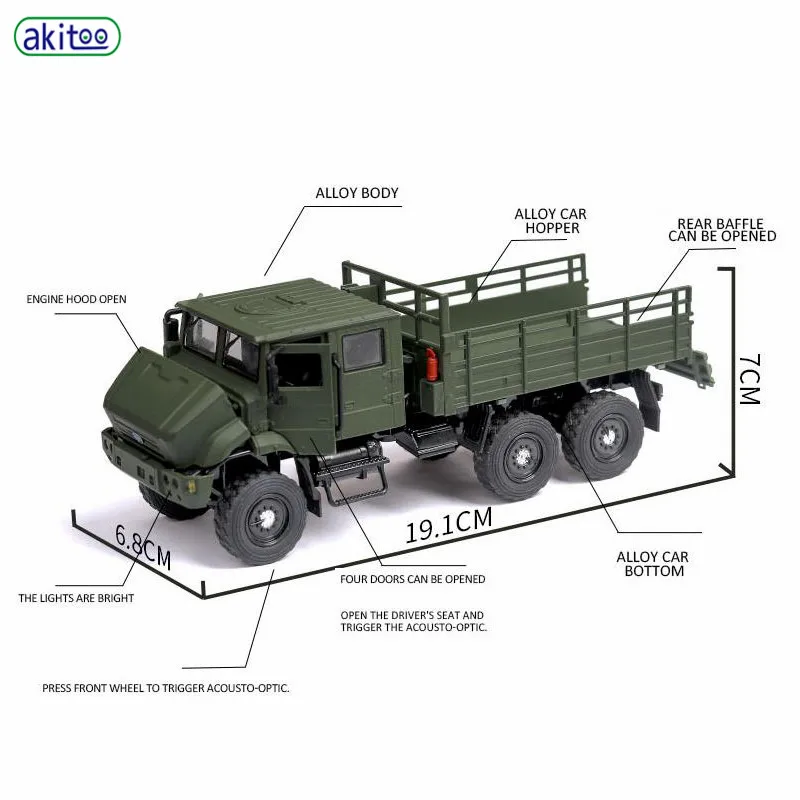 Akitoo 1:36, полностью сплав, военная модель грузовика, модель автомобиля, модель украшения-игрушка, импортные товары#2421