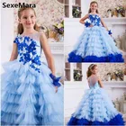 Детское платье для девочек, ярко-синее платье для дня рождения, От 2 до 14 лет