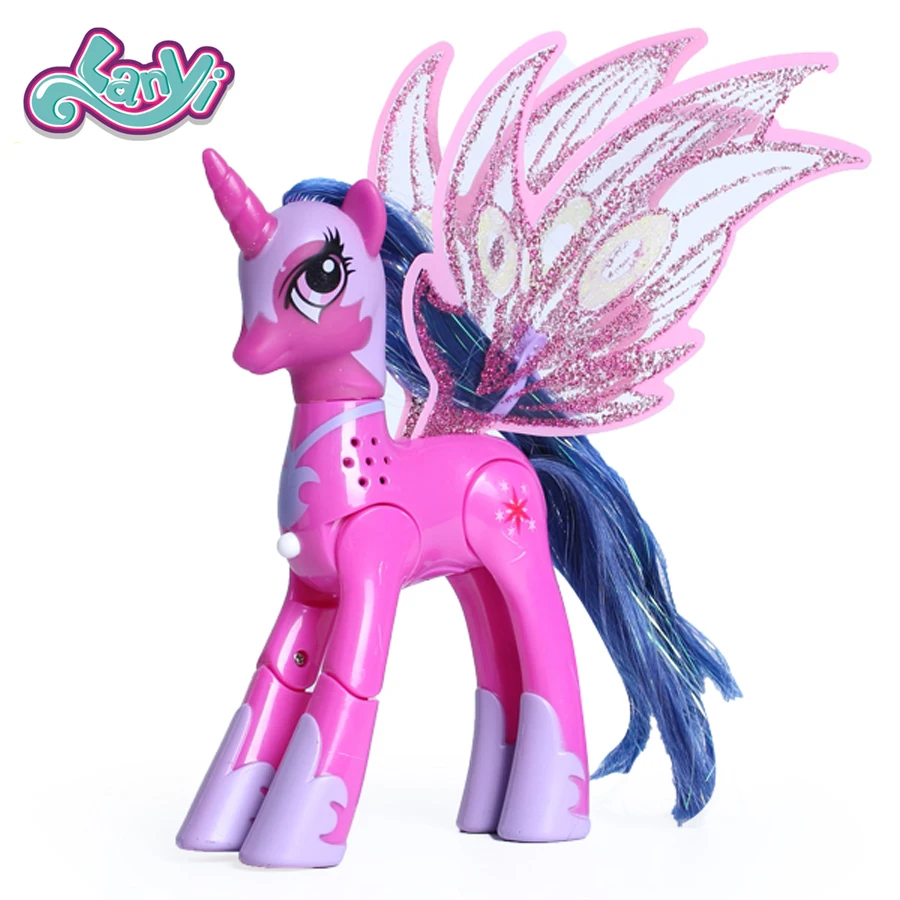

Lanyitoys Magic Rainbow ponies toys My little ponies action figure anime for children birthday Gifts 10inch Unicorn with music