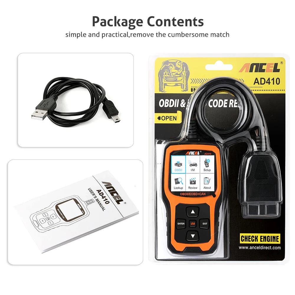 Автомобильный сканер Ancel AD410 OBD2 диагностический инструмент для автомобиля