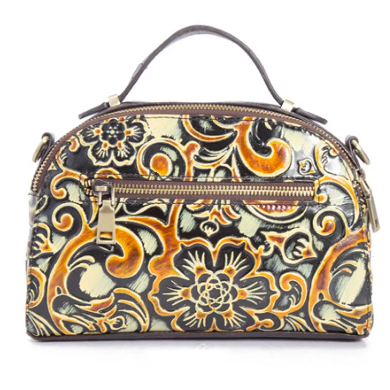 Винтажные женские сумки на ремне с верхней ручкой из тисненой натуральной кожи