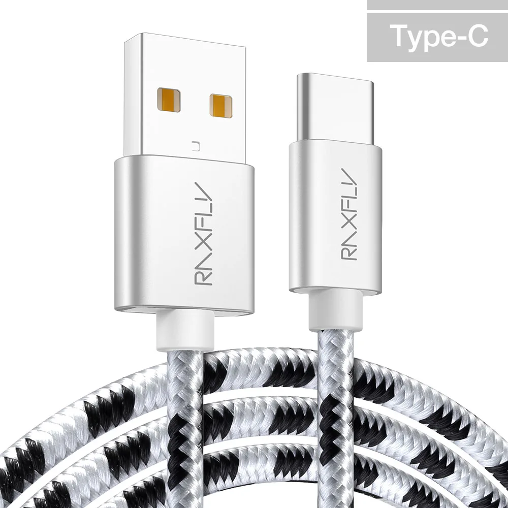 Silver 1 Кабель RAXFLY type-C для Nokia 8 Plus, кабель USB C для One Plus 5 5T 6 type-c, кабель для зарядки Xiaomi Redmi Note 7 - Цвет: Silver 1