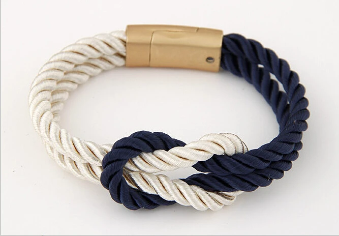 Двухслойный золотистый веревочный браслет с подвеской в морском стиле для