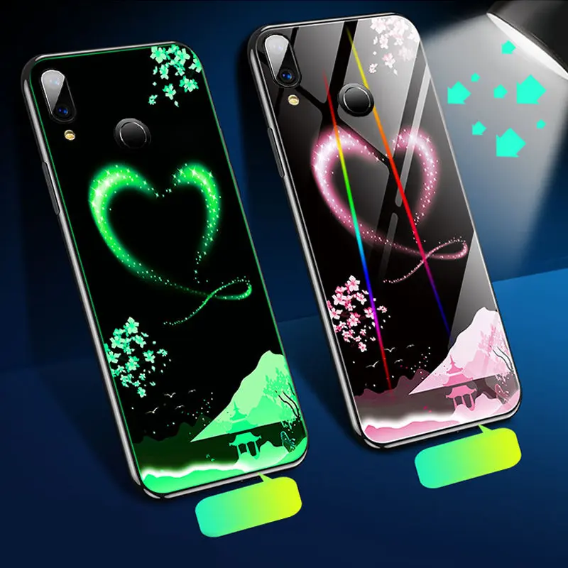 A Светящийся чехол для Xiaomi Redmi Note 7, чехол, светящаяся задняя крышка из закаленного стекла для Xiaomi Redmi Note 7 Pro, чехол, оболочка - Цвет: A
