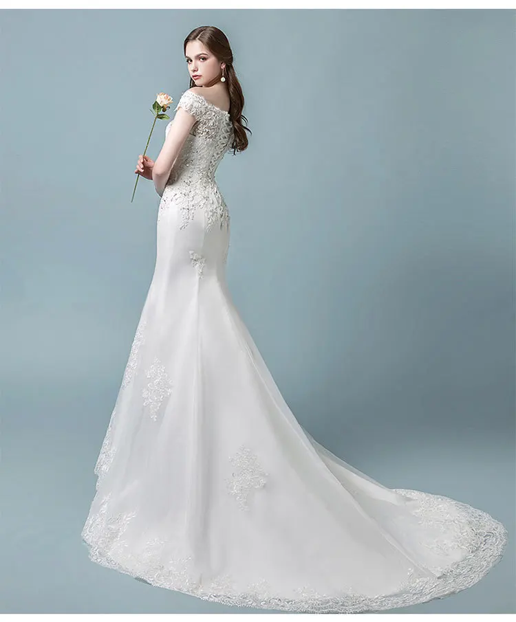 Robe de mariage, винтажное кружевное свадебное платье русалки,, короткий рукав, шнуровка, элегантные свадебные платья, платье невесты, Vestido de noiva