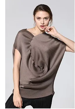 Серый Miyake модная плиссированная футболка с v-образным вырезом и рукавами «летучая мышь» - Цвет: Серый