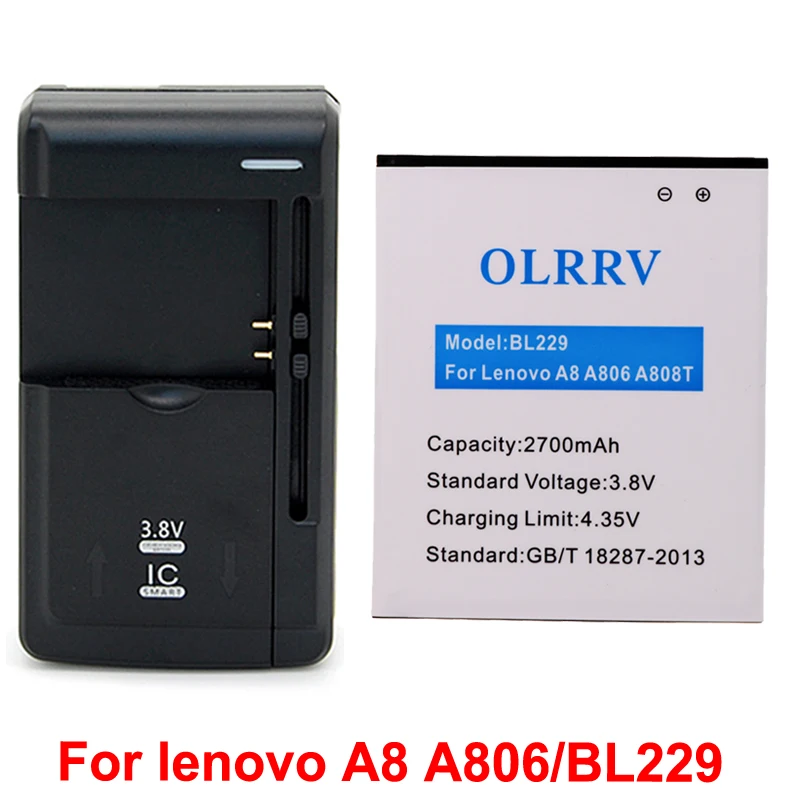 

High capacity BL 229 BL229 Battery For lenovo A8 A806 A808T Batterie Bateria Batterij 2700mAh +Universal Charger