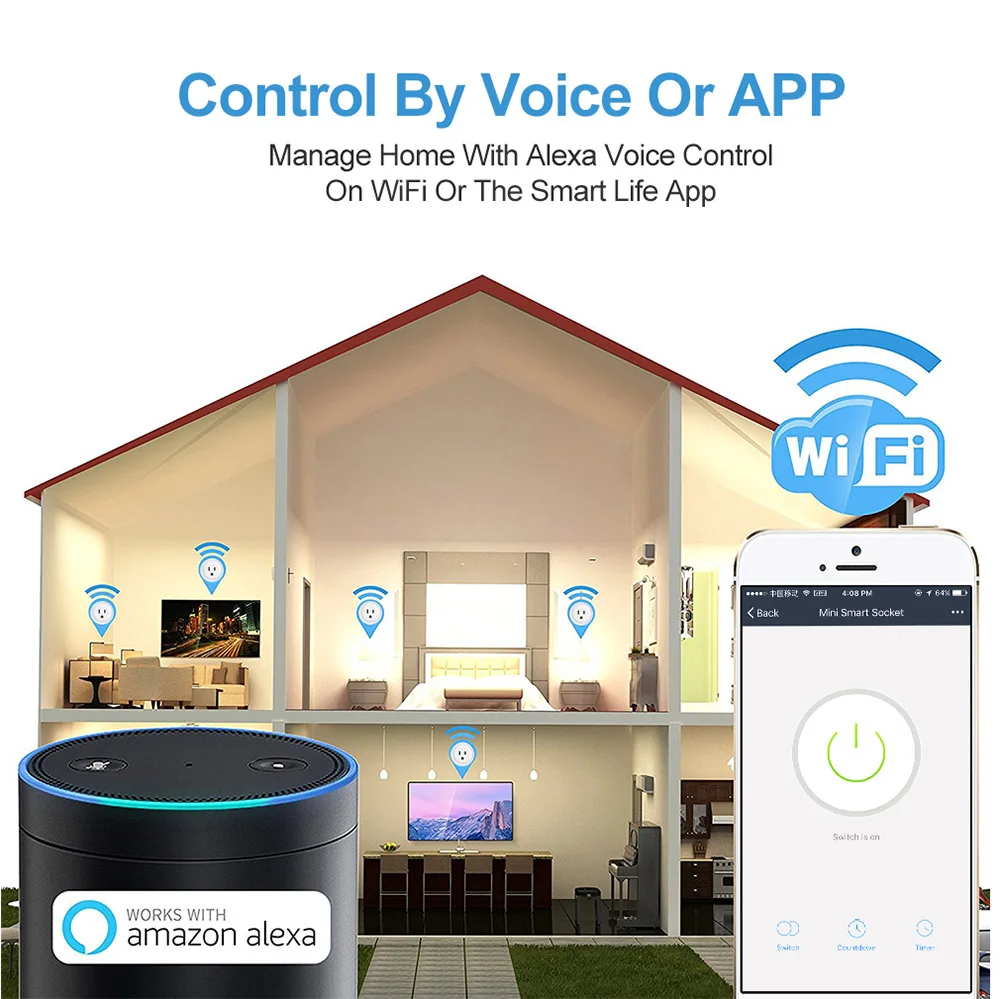 Контроллер для умного дома Wi Fi розетка таймер умная США автоматизация с Alexa