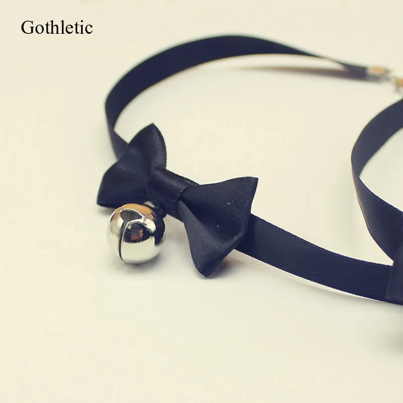 Модный кавайный чокер с бантом из ленты позолоченный/родиевый кулон колокольчик