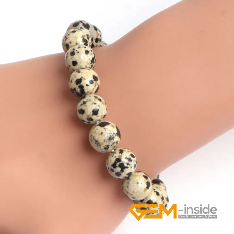 Round Dalmatian Jaspe r Beads bracelet natural stone DIY energy jewelry Elastic rope for women Gift | Украшения и аксессуары
