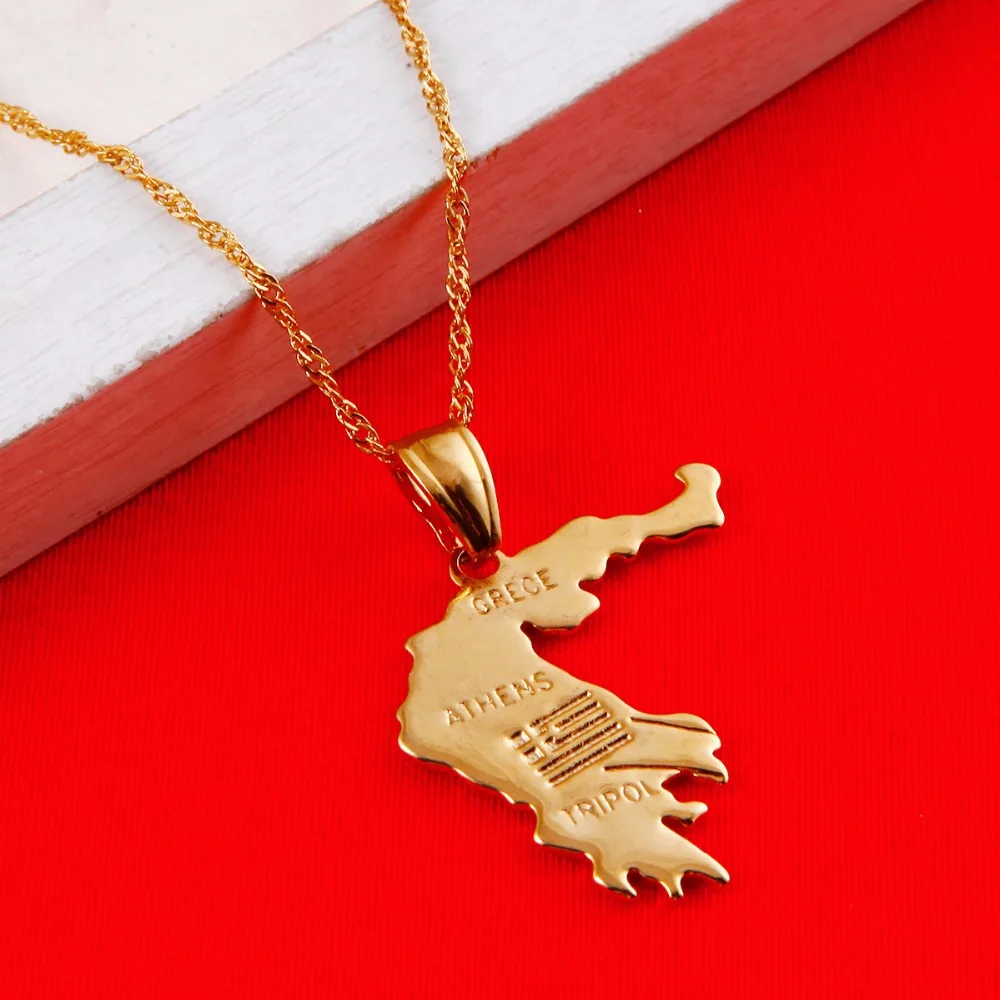 Греческая карта кулон ожерелье для женщин мужчин золотой цвет оптом Афины