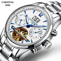 carnival tourbillon mens watches luxury brand watch steel waterproof automatic mechanical clock men relogio masculinobox