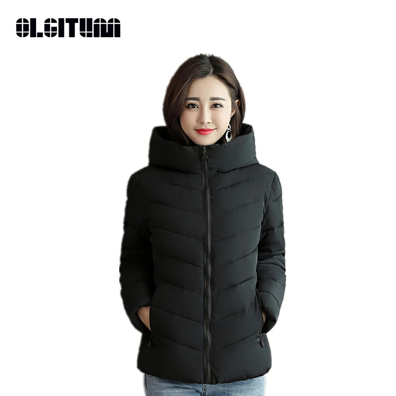 Новая модная зимняя куртка Женская Базовая с воротником стойкой и капюшоном