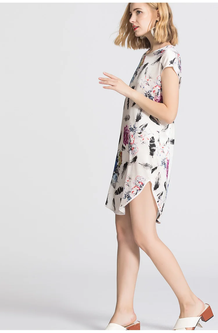 Шелк тутового шелкопряда женские платья с принтом чистый шелк Cheongsam свободное платье