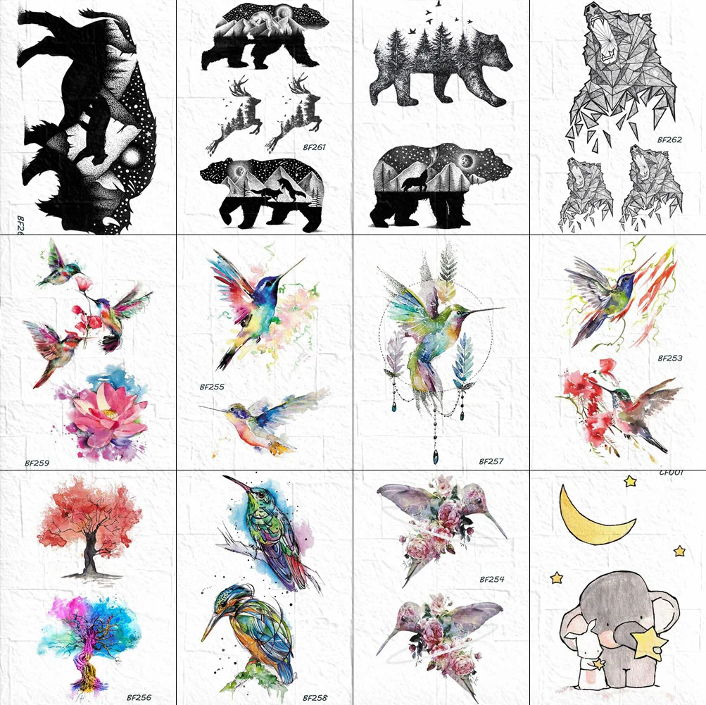 Наклейки VANKIRS на шею для мужчин и женщин татуировки со слоном тела руки шеи птицы