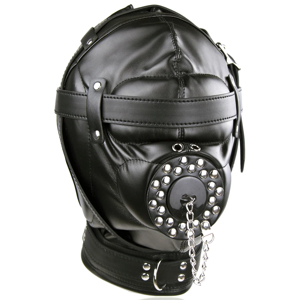 Leather fetish covered harness headgear hood mask head bondage restraint adult costume oral sex SM game toy for women men couple | Красота и