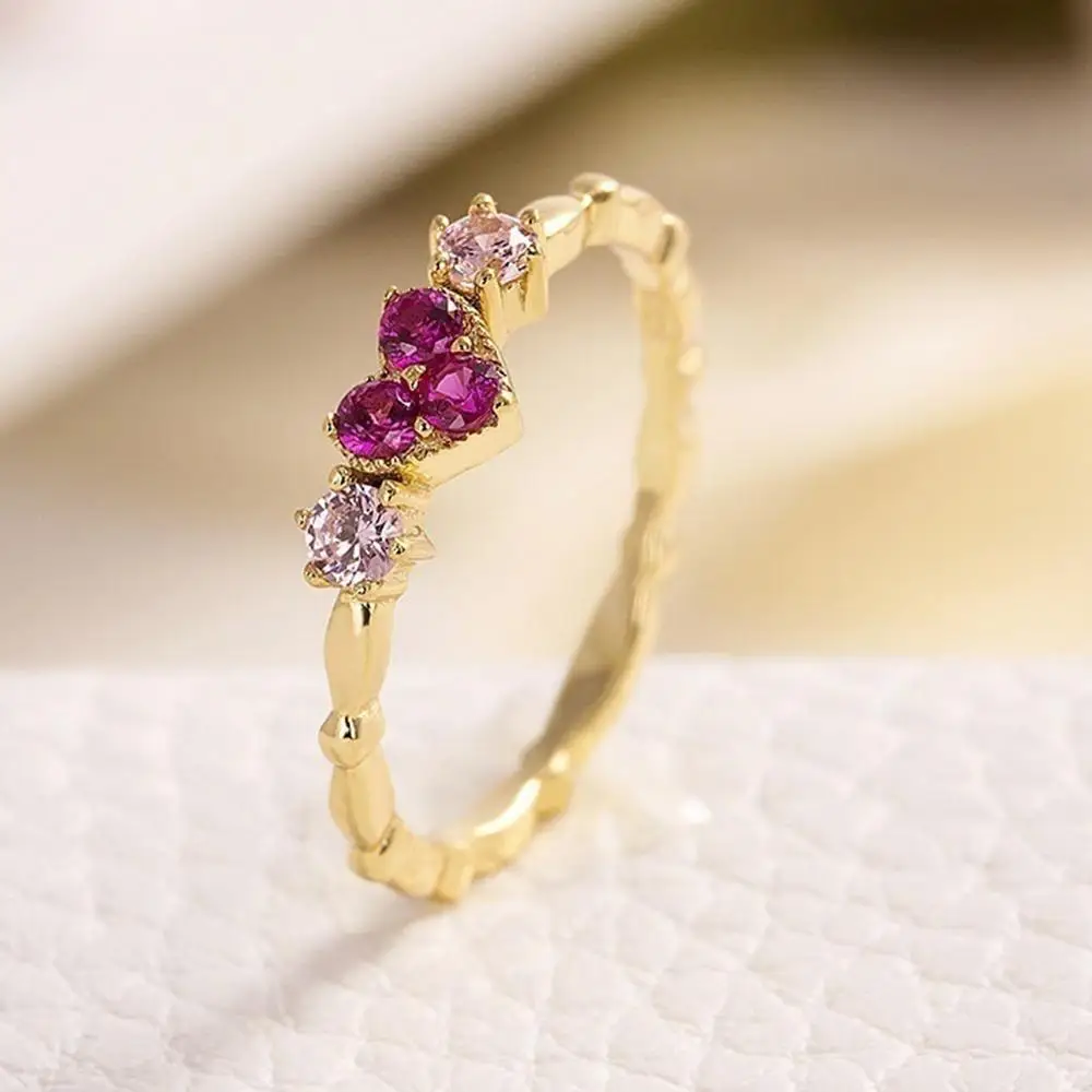 Модные свадебные кольца в форме красного сердца с кристаллами золотого цвета