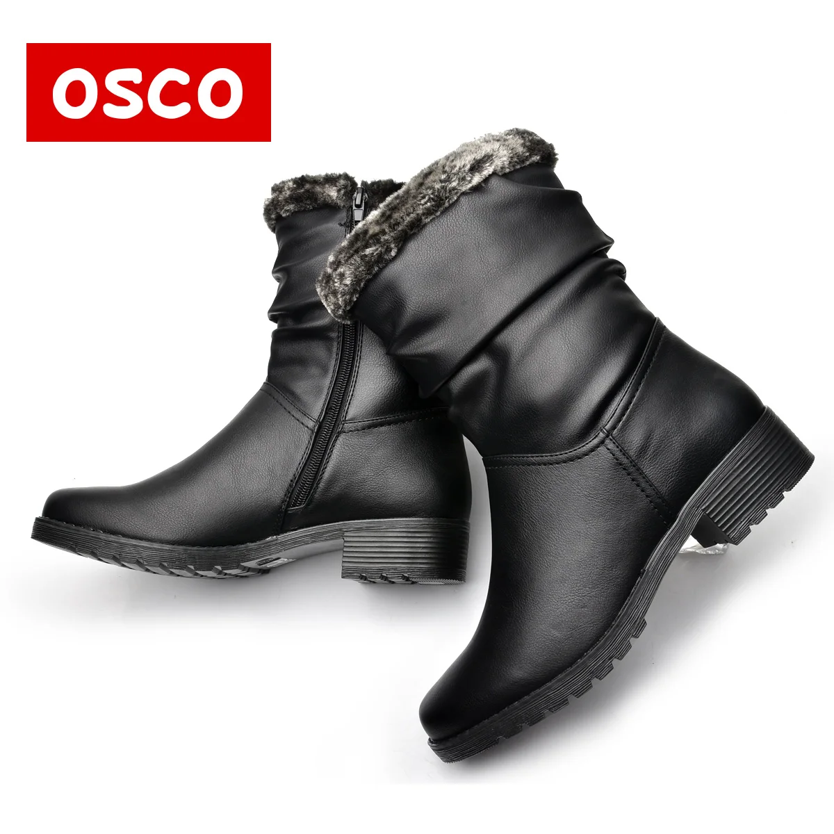 OSCO Brand New Style Winter Women Boots Warm PU Leather Snow Female Round Toe Mid-Calf Fashion Flats Boots#116F06YB | Обувь