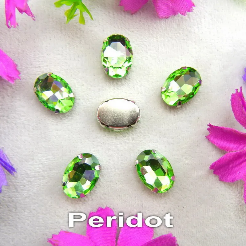 A9 Peridot Стеклянные кристаллы, серебряные когти, 7 размеров, разноцветные, овальные формы, пришитые стразы, бусины, кристаллы, одежда, обувь, сумка, сделай сам, отделка - Цвет: A9 Peridot