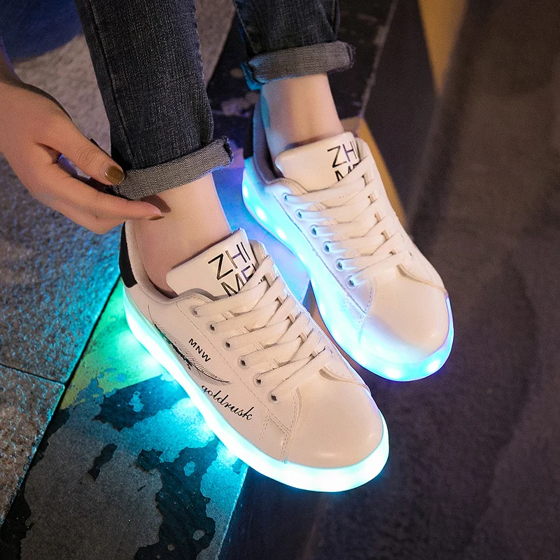 Size35-42 красочные Usb зарядки светильник обувь светящиеся кроссовки светодиодный тапочки светильник для девочек на шнуровке с мягкой светодиодный обувь для малышей; кроссовки для мужчин со светящейся