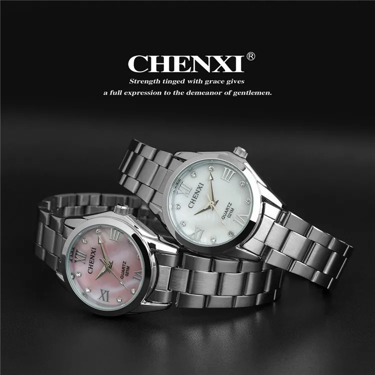 Элегантные женские деловые кварцевые часы CHENXI стразы из нержавеющей стали