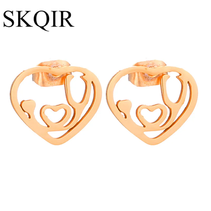 Полые серьги гвоздики в форме сердца медицинская серьга из нержавеющей стали для