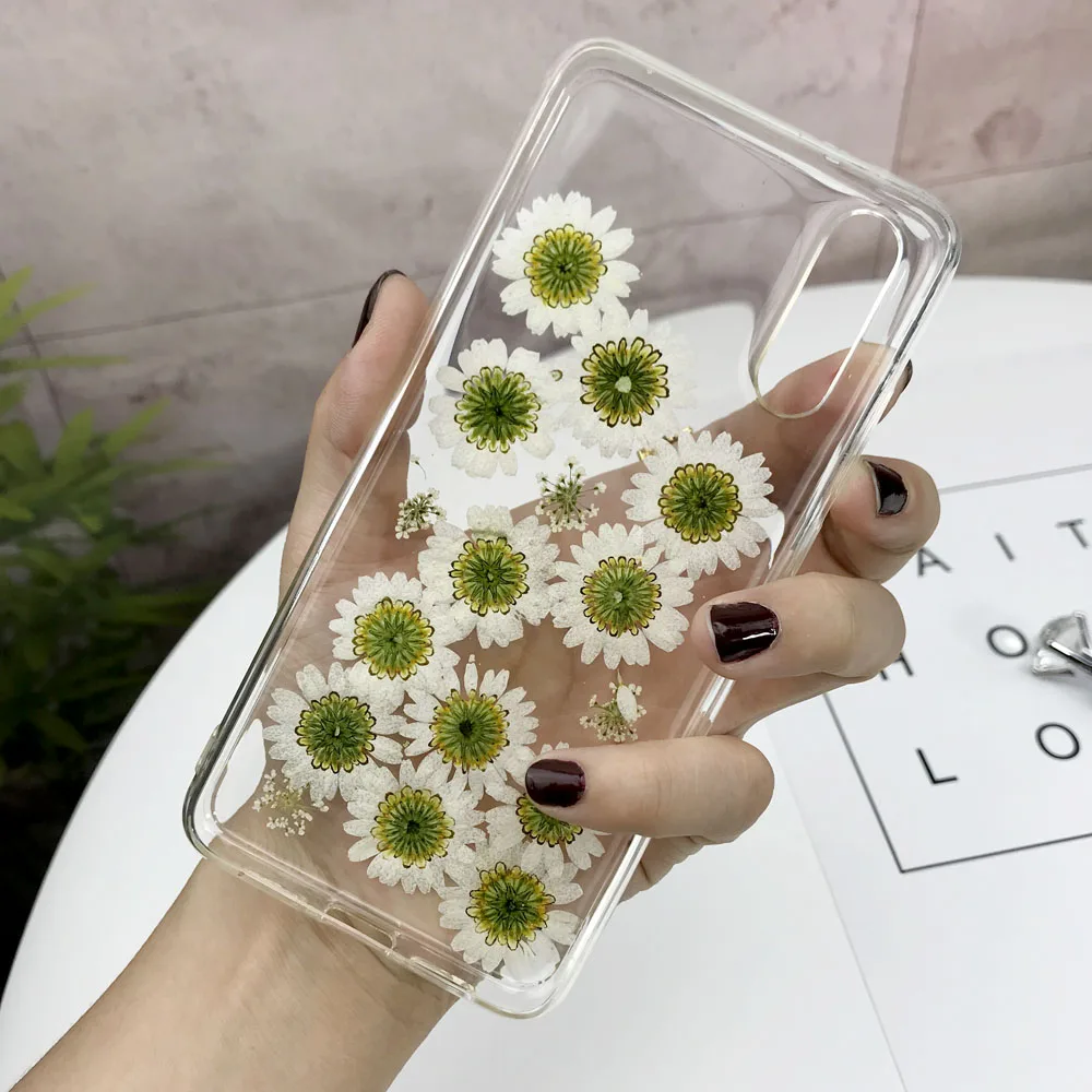 Настоящие сухие цветы, чехол для телефона s, для huawei P30 P20 Pro P20 Lite P30 Pro, чехол, высушенный цветок, Маргаритка, задняя крышка