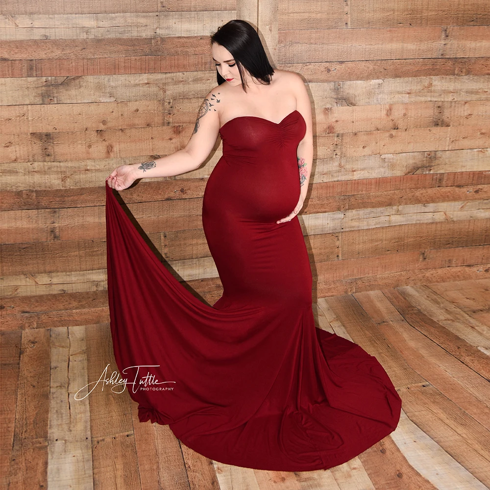 D&J Stretchy Maternity Dress Prop With Matched Long 320cm Train Dress Set for Photo Shoot Pregnant Elegant Sexy Photography Prop enlarge