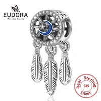 eudora 925 sterling silver blue moon clear cz dreamcatch charm mini pendant necklace fit bracelet diy jewelry for women cyz92