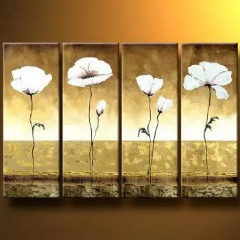 

4 Pieces Hand Painted Oil Painting White Poppies I-Modern Oil Paintintg On Canvas Art Wall Decor-Floral Oil Painting Wall Art