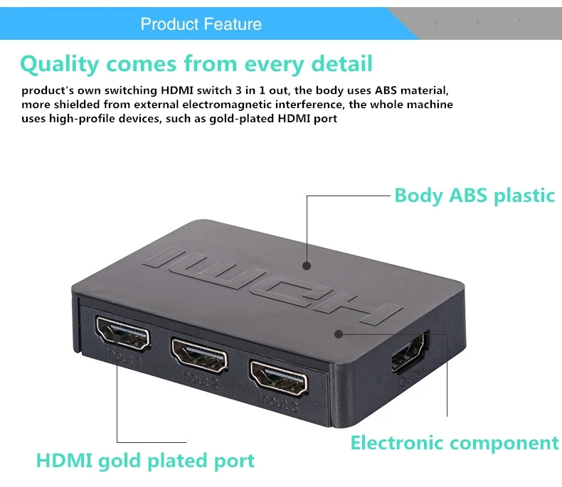 В продаже Портативный 3 Порты и разъёмы Цифровой HDMI кабель коммутатор