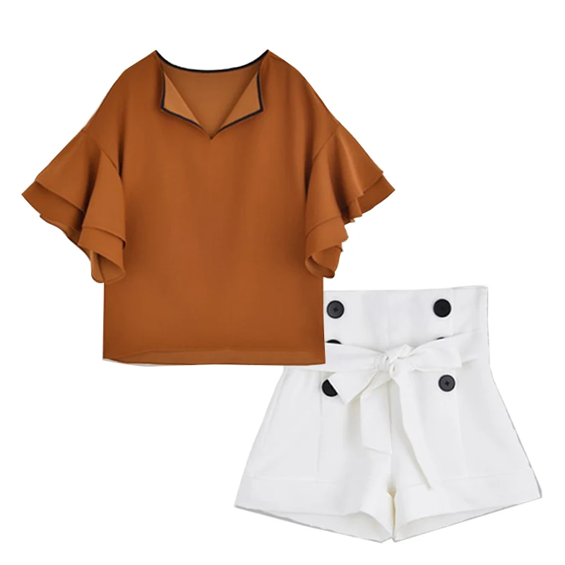 Летний женский комплект из двух предметов Trytree повседневный однотонный топ