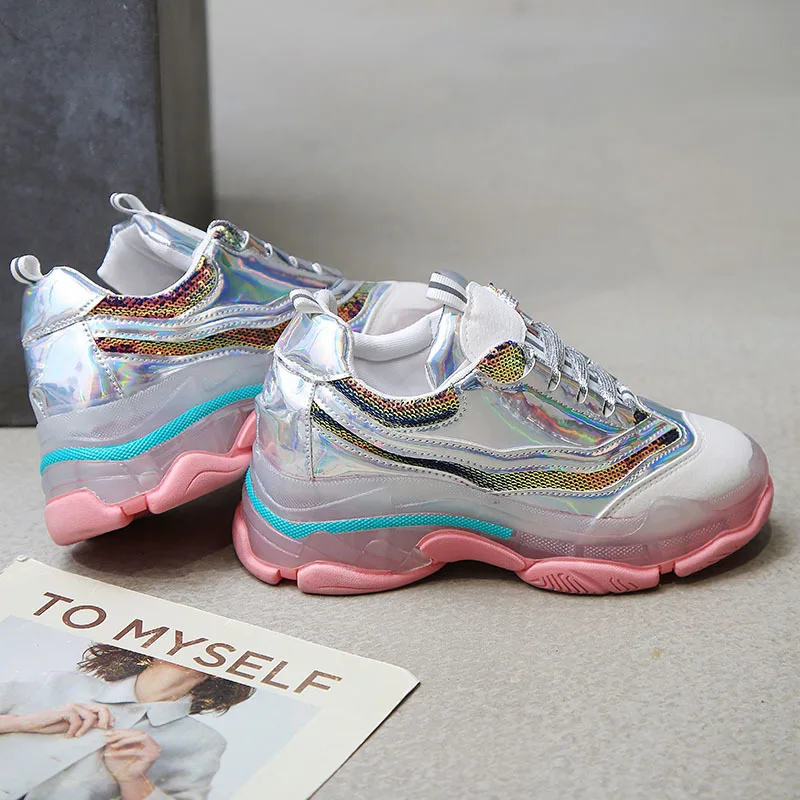 Женские кроссовки Модные цветные прозрачные туфли с прозрачной подошвой из ПВХ