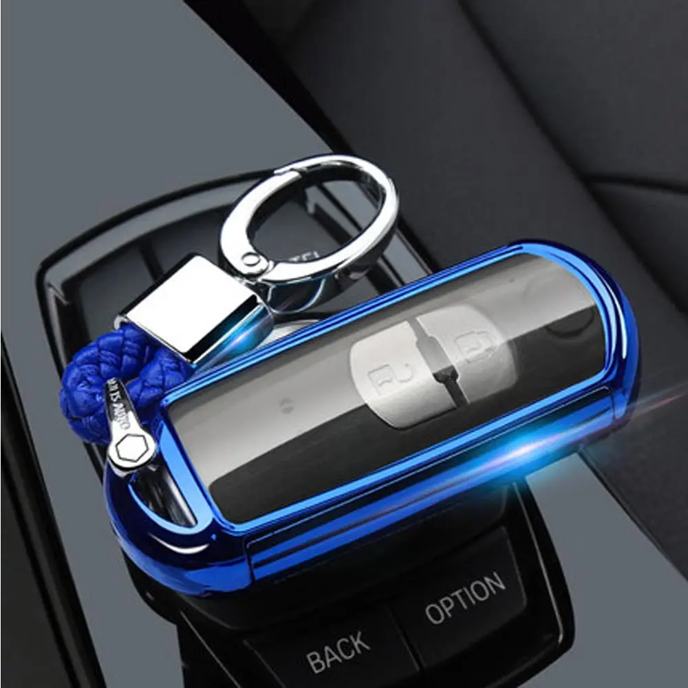 Blue TPU чехол для автомобиля дистанционного ключа чехол КРЫШКА ДЛЯ Mazda 2 3 5 6 8 Axela Atenza CX3 CX4 CX5 CX7 CX9 RX MX-5 Miata Smart 2 3 4 кнопки для ключей на открытом воздухе - Название цвета: Blue