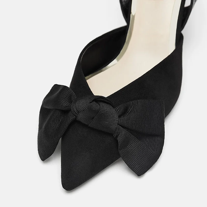 Женские слинбэки FSJ черные модельные туфли-лодочки на тонком каблуке с острым