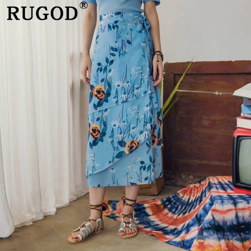 Женская длинная шифоновая юбка RUGOD элегантная на шнуровке с цветочным принтом
